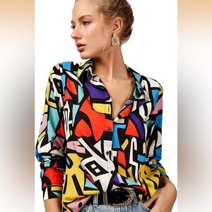 Vibrant Geometric Button Down Shirt